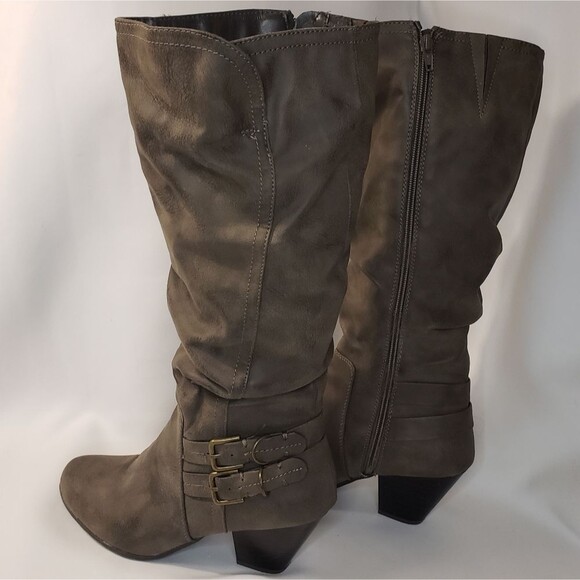 Jaclyn Smith boots size 9 grey brown Leather Block Heel - Picture 1 of 8